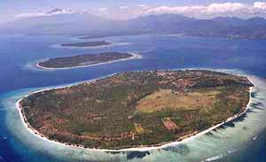 The three Gili islands with Lombok in the background