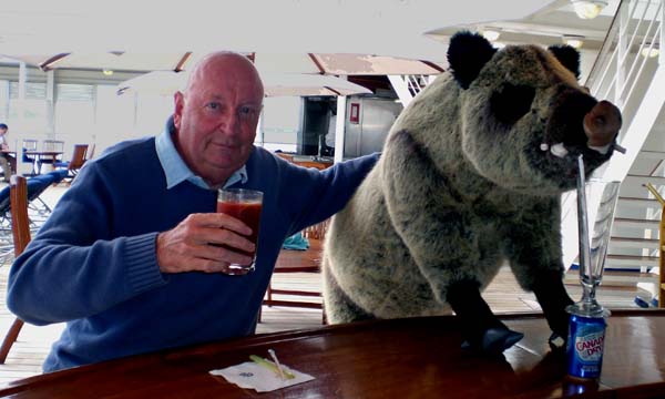 At the pooldeck bar with my stuffed friend