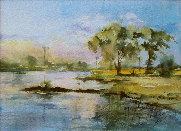 De IJssel near Gorssel, watercolour by Malveen White