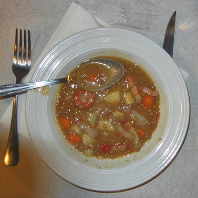 Lentil soup from Meson O Tear on the Camino de Santiago