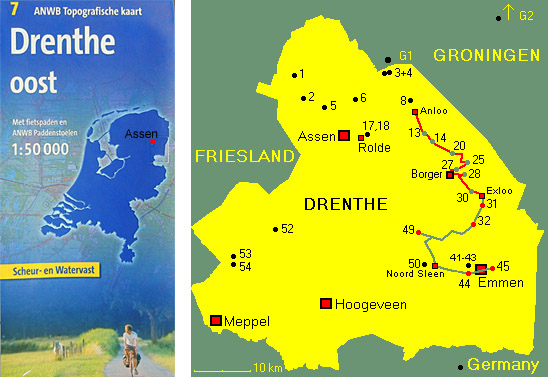Drenthe Province showing Dolmens route