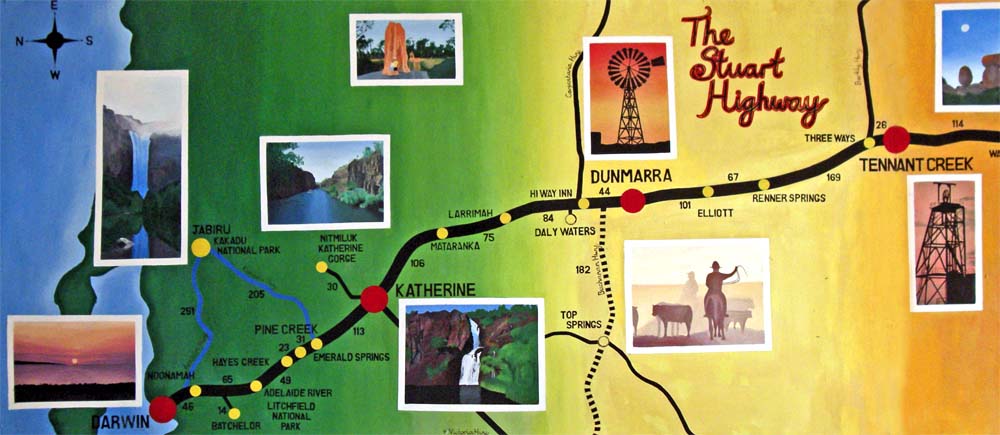 Artist's sketch map of the Stuart Highway